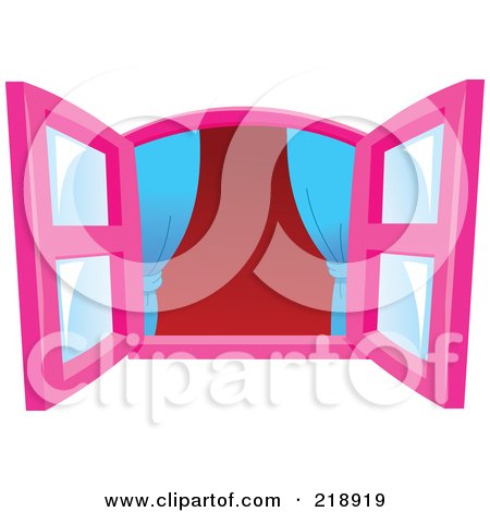 Royalty-Free (RF) Clipart Illustration of Pink Open Windows With Blue Curtains by yayayoyo