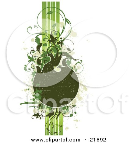 Clipart Picture Illustration of a Worn Green Text Space With Vertical Lines, Splatters And Vines On A White Background by OnFocusMedia