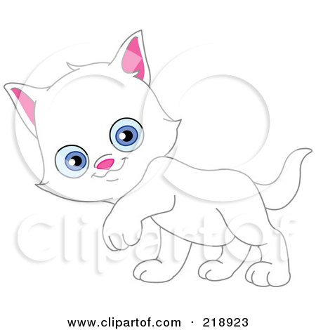 Royalty-Free (RF) Clipart Illustration of a Cute White Kitten Walking And Glancing by yayayoyo