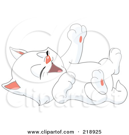 Royalty-Free (RF) Clipart Illustration of a Cute White Kitten Playing On His Back by yayayoyo