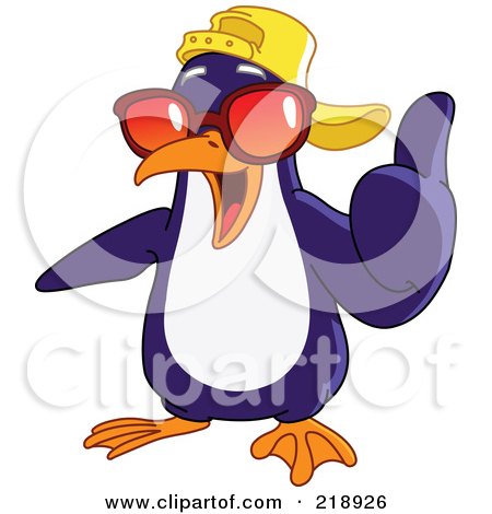 Royalty-Free (RF) Clipart Illustration of a Cool Penguin Wearing A Hat And Shades And Holding A Thumb Up by yayayoyo
