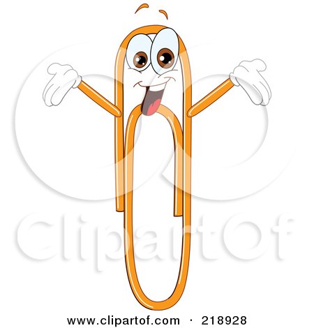 Royalty-Free (RF) Clipart Illustration of an Orange Paperclip Character Holding His Arms Up by yayayoyo