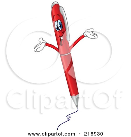 Royalty-Free (RF) Clipart Illustration of a Red Pen Character Holding His Arms Up by yayayoyo