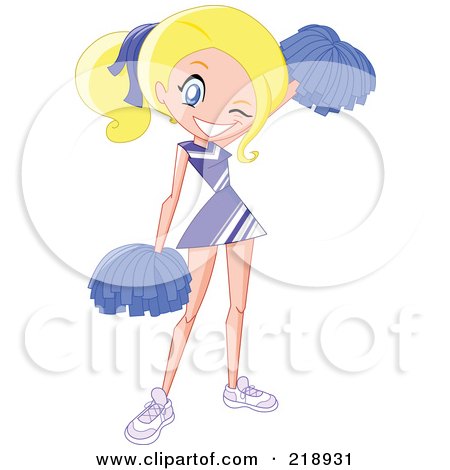 Royalty-Free (RF) Clipart Illustration of a Winking Blond Cheerleader In A Blue Uniform by yayayoyo