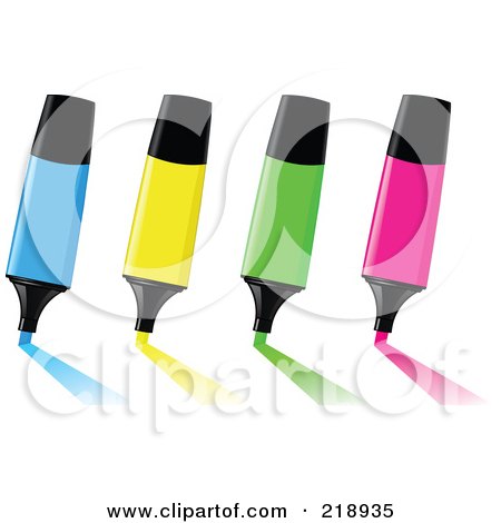 Royalty-Free (RF) Clipart Illustration of a Digital Collage Of Blue, Yellow, Green And Pink Highlighters Leaving Marks by yayayoyo