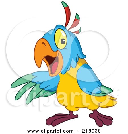 Royalty-Free (RF) Clipart Illustration of a Friendly Colorful Parrot Presenting by yayayoyo