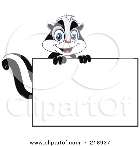 Royalty-Free (RF) Clipart Illustration of a Cute Skunk Looking Over A Blank Sign by yayayoyo