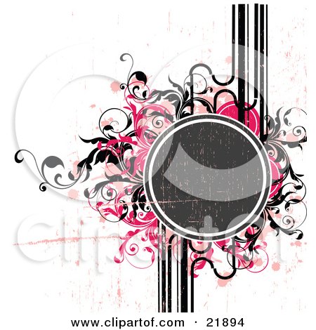 Clipart Picture Illustration of a Green Text Circle With Black, Pink And Tan Paint Splatters And Vines Over A White Background by OnFocusMedia