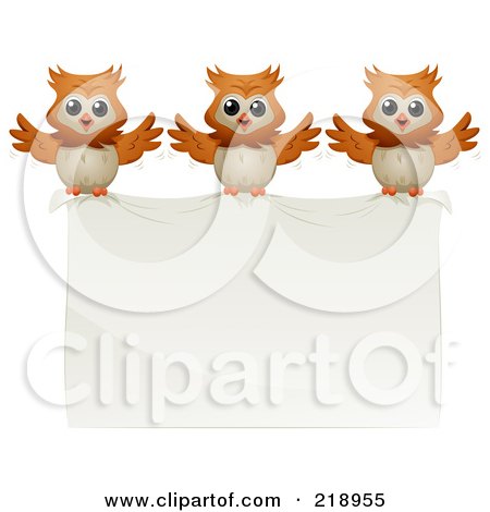 Royalty-Free (RF) Clipart Illustration of Three Owls Carrying A Banner by BNP Design Studio
