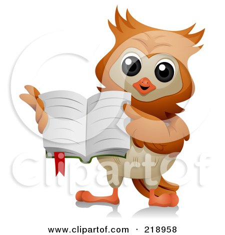 Royalty-Free (RF) Clipart Illustration of a Cute Owl Holding An Open Book by BNP Design Studio