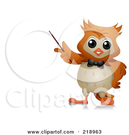 Royalty-Free (RF) Clipart Illustration of a Cute Owl Teacher Holding A Pointer by BNP Design Studio