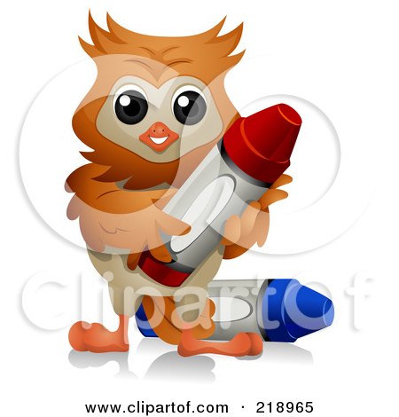 Royalty-Free (RF) Clipart Illustration of a Cute Owl With Crayons by BNP Design Studio