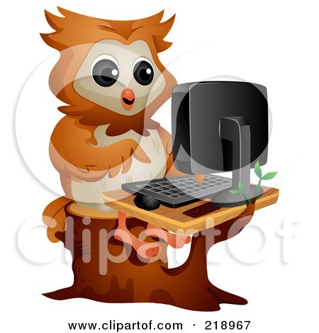 Royalty-Free (RF) Clipart Illustration of a Cute Owl Using A Computer by BNP Design Studio