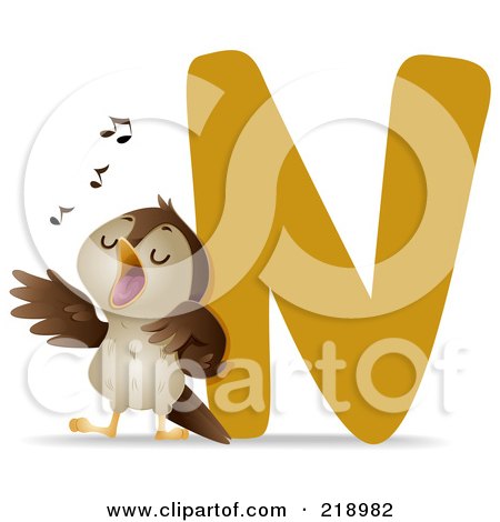 Royalty-Free (RF) Clipart Illustration of an Animal Alphabet With A Nightingale By An N by BNP Design Studio