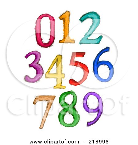 Royalty-Free (RF) Clipart Illustration of a Digital Collage Of Sketched Numbers In Different Colors by BNP Design Studio