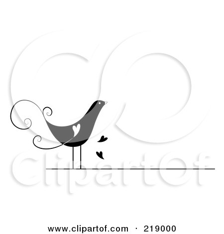 Royalty-Free (RF) Clipart Illustration of an Ornate Black And White Bird Design With Hearts by BNP Design Studio