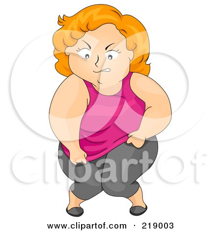 Royalty-Free (RF) Clipart Illustration of a Chubby Woman Trying To Squeeze Into A Small Top by BNP Design Studio