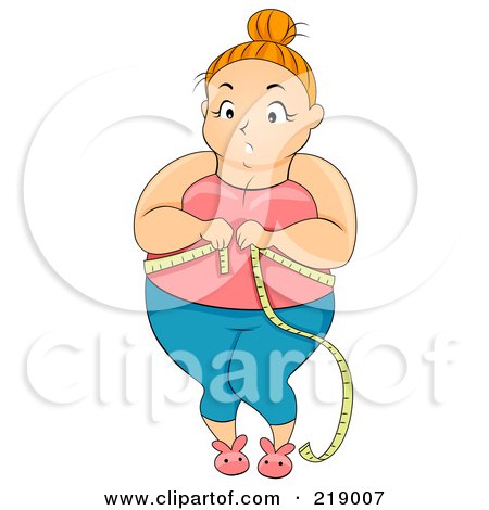 Royalty-Free (RF) Clipart Illustration of a Chubby Woman Standing And Measuring Her Waist by BNP Design Studio