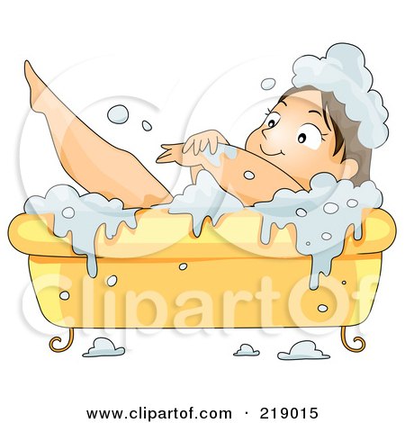 Royalty-Free (RF) Clipart Illustration of a Chubby Woman Scrubbing Up In A Bubble Bath by BNP Design Studio