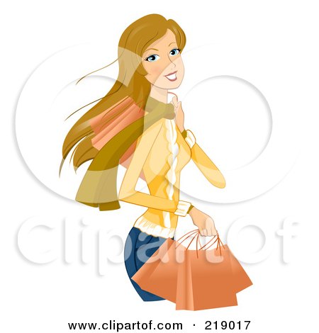 Royalty-Free (RF) Clipart Illustration of a Dirty Blond Woman Shopping In The Winter by BNP Design Studio