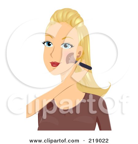 Royalty-Free (RF) Clipart Illustration of a Pretty Blond Woman Getting Blush Applied by BNP Design Studio