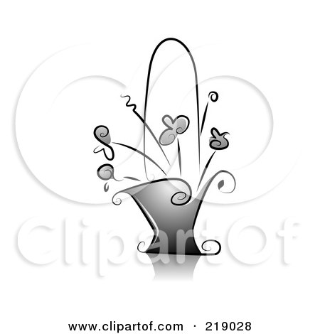Royalty-Free (RF) Clipart Illustration of an Ornate Black And White Basket Of Flowers by BNP Design Studio