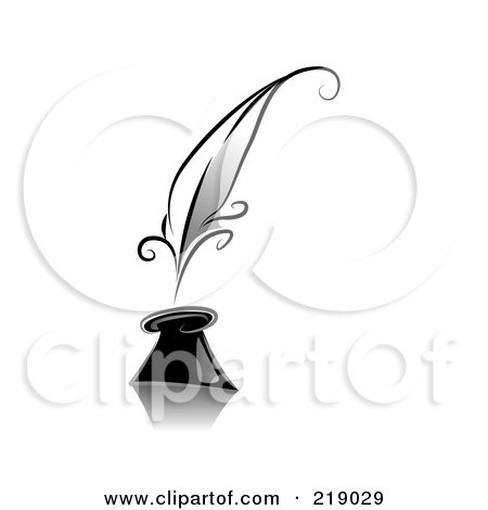 Royalty-Free (RF) Clipart Illustration of an Ornate Black And White Quill And Ink Design by BNP Design Studio