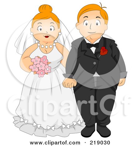 Royalty-Free (RF) Clipart Illustration of a Chubby Bride And Groom Holding Hands by BNP Design Studio