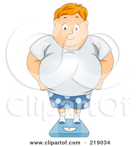 Royalty-Free (RF) Clipart Illustration of a Chubby Guy Standing On A Scale by BNP Design Studio