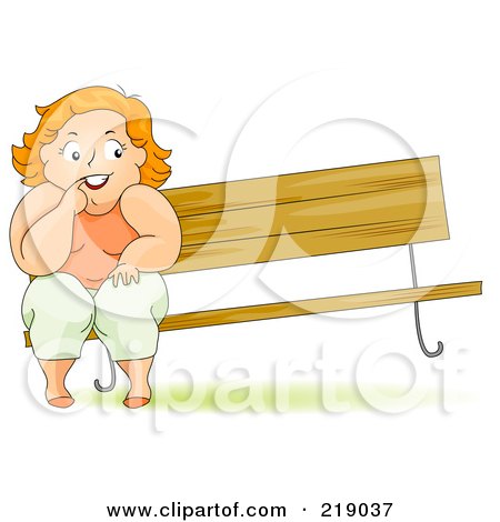 Royalty-Free (RF) Clipart Illustration of a Chubby Woman Sitting On A Bench, The Other Side Lifting Up by BNP Design Studio