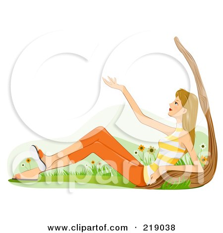 Royalty-Free (RF) Clipart Illustration of a Dirty Blond Woman Sitting Against A Tree And Enjoying Nature by BNP Design Studio