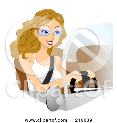 Royalty-Free (RF) Clipart Illustration of a Dirty Blond Woman Wearing Glasses And Driving by BNP Design Studio