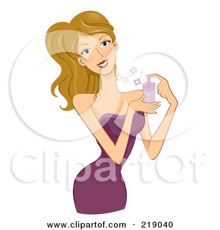 Royalty-Free (RF) Clipart Illustration of a Dirty Blond Woman Spraying On Perfume by BNP Design Studio