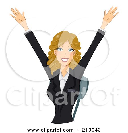Royalty-Free (RF) Clipart Illustration of a Dirty Blond Business Woman Celebrating In Her Chair by BNP Design Studio