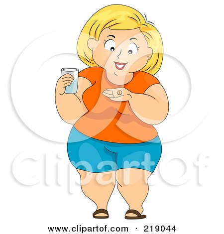Royalty-Free (RF) Clipart Illustration of a Chubby Woman Taking A Pill With Water by BNP Design Studio