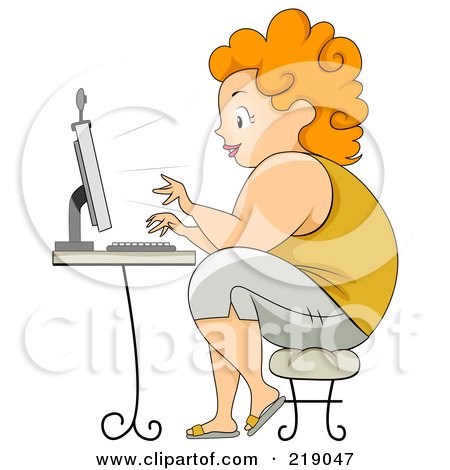 Royalty-Free (RF) Clipart Illustration of a Chubby Woman Sitting And Typing On A Computer by BNP Design Studio