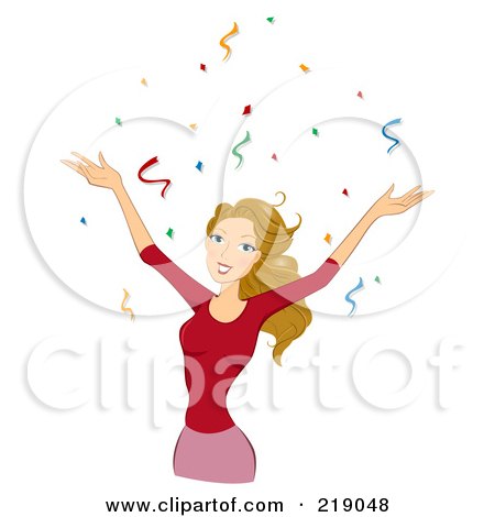 Royalty-Free (RF) Clipart Illustration of a Dirty Blond Woman Celebrating In Confetti by BNP Design Studio