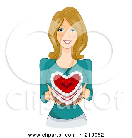 Royalty-Free (RF) Clipart Illustration of a Dirty Blond Woman Holding A Heart Cake by BNP Design Studio
