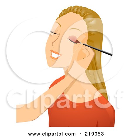 Royalty-Free (RF) Clipart Illustration of a Dirty Blond Woman Getting Eyeshadow Applied by BNP Design Studio