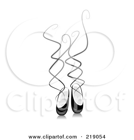 Royalty-Free (RF) Clipart Illustration of an Ornate Black And White Ballet Slippers Design by BNP Design Studio