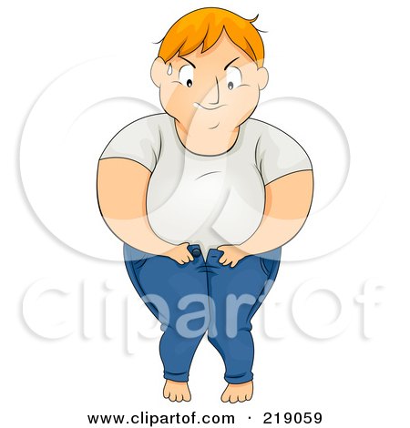 Royalty-Free (RF) Clipart Illustration of a Chubby Guy Squeezing Into Tight Jeans by BNP Design Studio