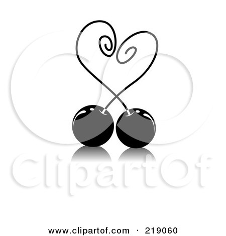 Royalty-Free (RF) Clipart Illustration of an Ornate Black And White Cherry Heart Design by BNP Design Studio