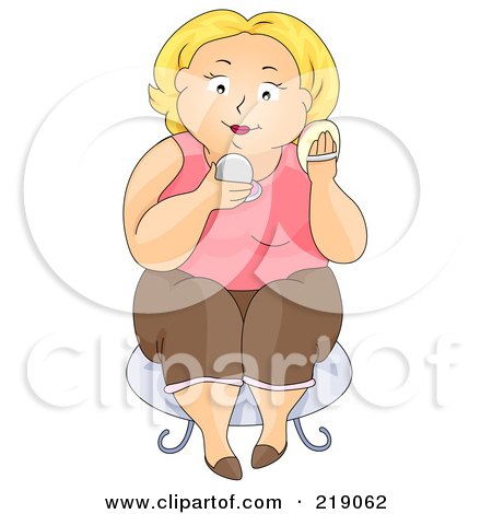 Royalty-Free (RF) Clipart Illustration of a Chubby Woman Sitting And Applying Makeup by BNP Design Studio