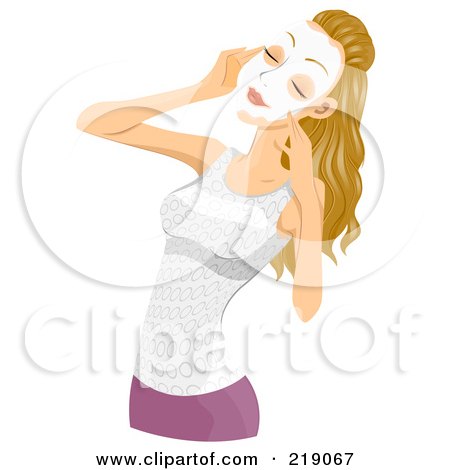 Royalty-Free (RF) Clipart Illustration of a Pretty Blond Woman Applying A White Face Mask by BNP Design Studio