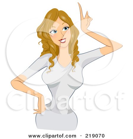 Royalty-Free (RF) Clipart Illustration of a Dirty Blond Woman In A White Dress, Pointing Upwards by BNP Design Studio