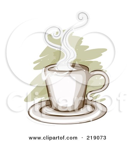 Royalty-Free (RF) Clipart Illustration of a Steamy Cup Of Hot Coffee Over Brown by BNP Design Studio