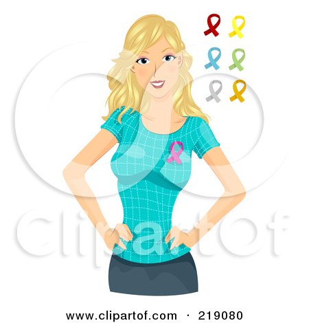 Royalty-Free (RF) Clipart Illustration of a Pretty Blond Woman With Awareness Ribbons by BNP Design Studio