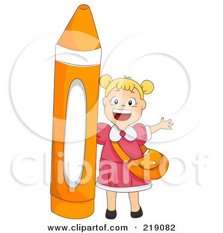 Royalty-Free (RF) Clipart Illustration of a Blond School Girl By An Orange Crayon by BNP Design Studio