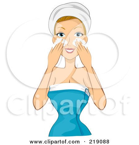 Royalty-Free (RF) Clipart Illustration of a Dirty Blond Woman Washing Her Face by BNP Design Studio
