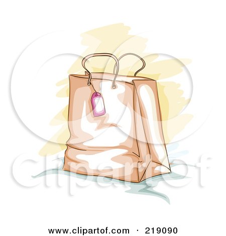 Royalty-Free (RF) Clipart Illustration of a Sketched Shopping Bag And Tag by BNP Design Studio